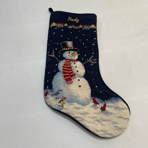 Lands End Snowman VTG Needlepoint Christmas Stocking Rudy